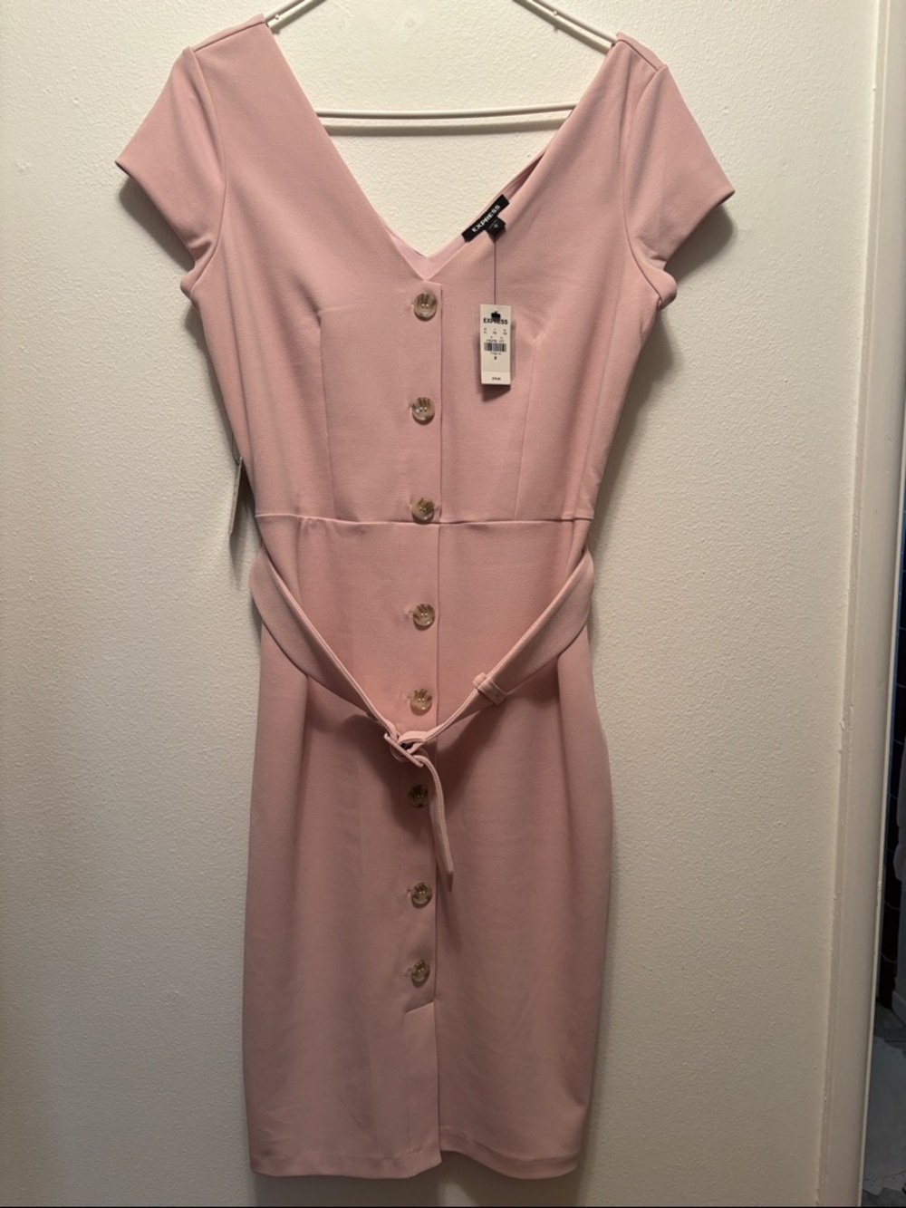 Express Blush Pink Midi Dress with Front Buttons